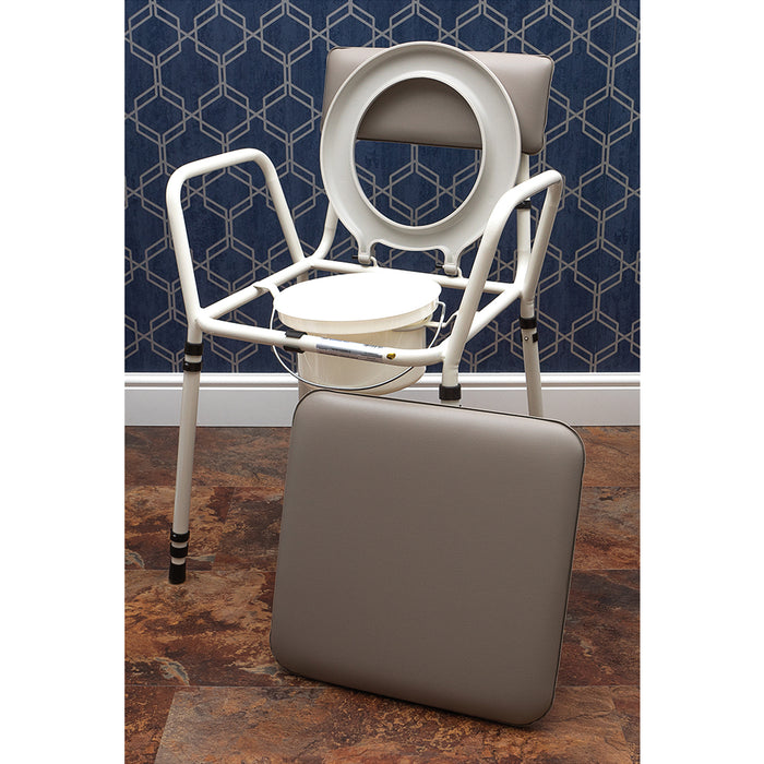 Height Adjustable Bedroom Bathroom Commode Chair - 5 Litre Pail with Lid - Grey Loops