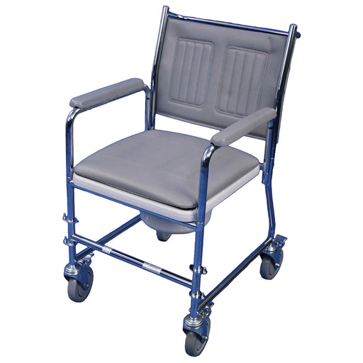 Mobile Wheeled Commode - 190kg Weight Limit - 7.5 Litre Pail - Braked Castors Loops