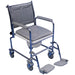 Height Adjustable Mobile Commode Chair - Four Braked Castors - Detachable Arms Loops