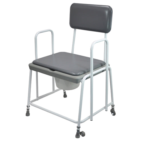 Height Adjustable Bariatric Commode Chair - 7.5 Litre Pail with Lid - Vinyl Seat Loops
