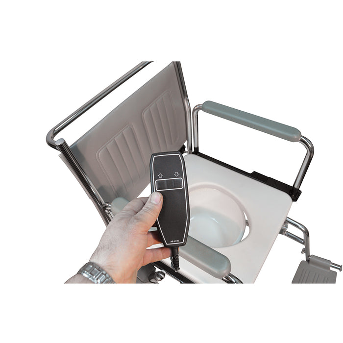 Lift Assist Mobile Commode Chair - Seat Lift and Tilt Function - Braked Castors Loops