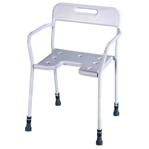 Free Standing Height Adjustable Steel Framed Shower Chair - 190kg Weight Limit Loops