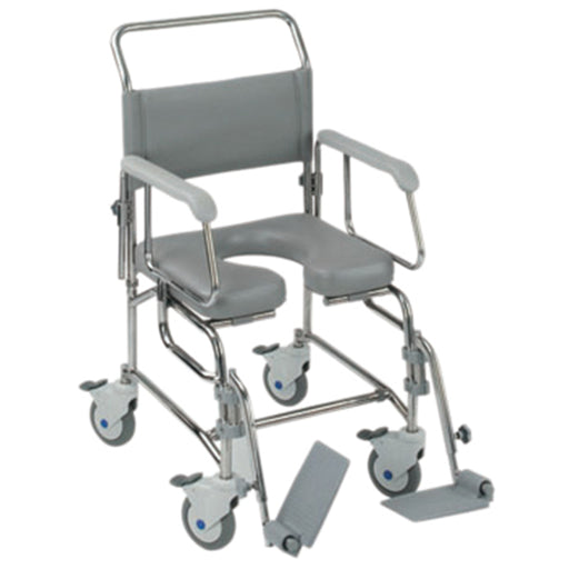 Attendant Propelled Shower Commode Chair - 200kg Weight Limit - 18 Inch Seat Loops