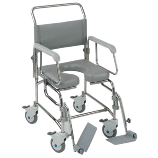 Attendant Propelled Shower Commode Chair - 200kg Weight Limit - 19 Inch Seat Loops