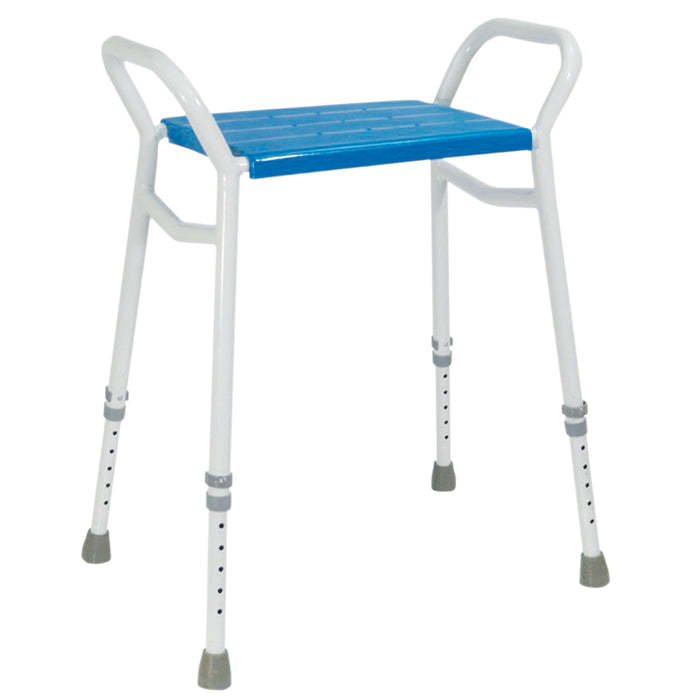 Heavy Duty Aluminium Shower Stool - Height Adjustable - Sturdy Side Handles Loops