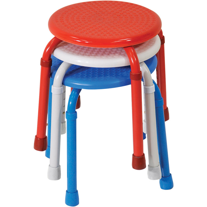 Red Multi Purpose Stackable Stool - Rust proof Aluminium Frame Height Adjustable Loops