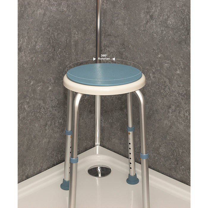 Bath Stool with Rotating Seat - Height Adjustable Shower Aid Seat - 135kg Limit Loops