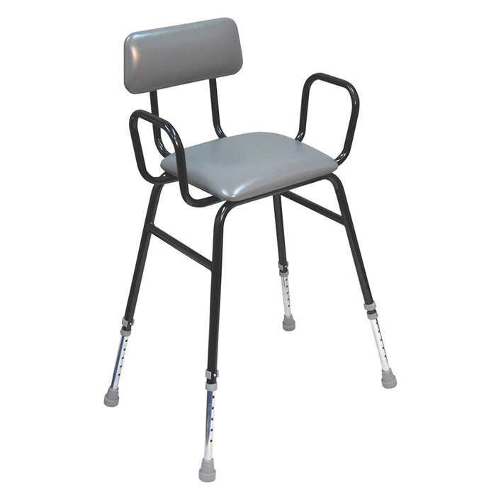 Black Adjustable Height Perching Stool - Arms and Backrest - Tubular Steel Frame Loops