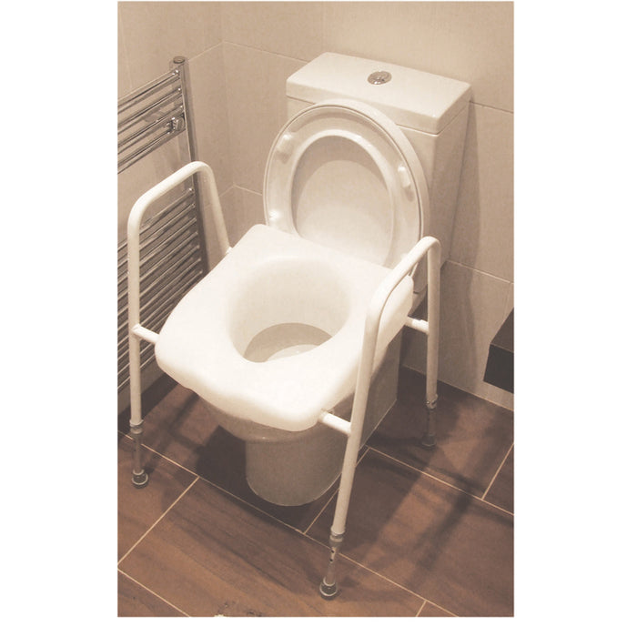 Free Standing Toilet Seat and Frame - Easy Clean Clip on Seat Adjustable Height Loops
