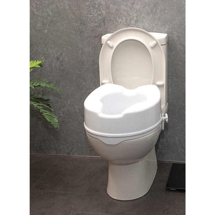 Ergonomic Raised White Plastic Toilet Seat - 6 Inch Height - Easy Install Loops