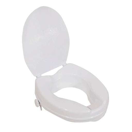Ergonomic Raised Plastic Toilet Seat with Lid - 2 Inch Height - Easy Install Loops