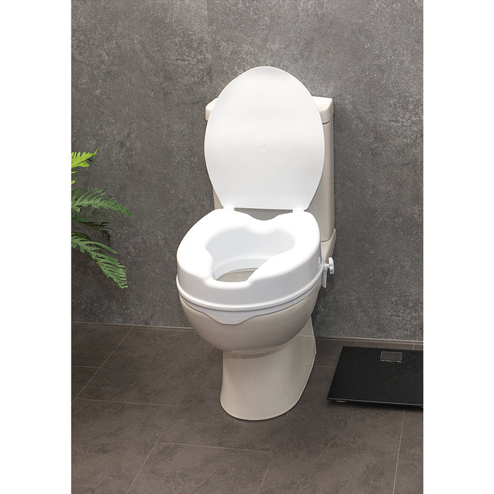 Ergonomic Raised Plastic Toilet Seat with Lid - 4 Inch Height - Easy Install Loops