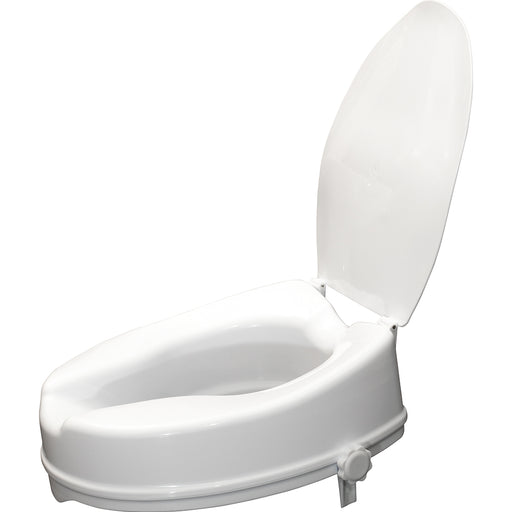 Ergonomic Raised Plastic Toilet Seat with Lid - 4 Inch Height - Easy Install Loops