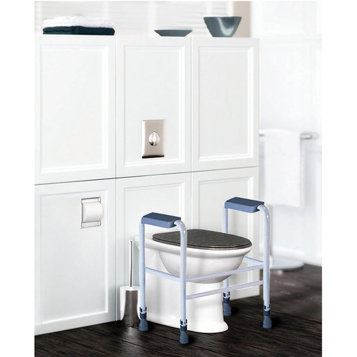 Height Adjustable Free Standing Toilet Frame - 190kg Weight Limit White and Grey Loops