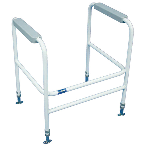 Height Adjustable Floor Fixed Toilet Frame - 190kg Weight Limit - White and Grey Loops