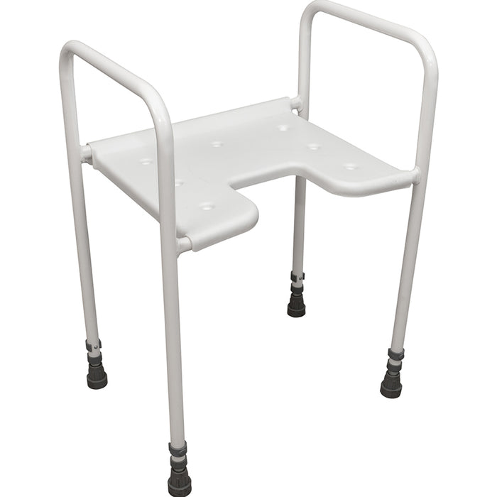 Height Adjustable Bathroom Shower Stool - Front Cutaway - Tubular Steel Frame Loops