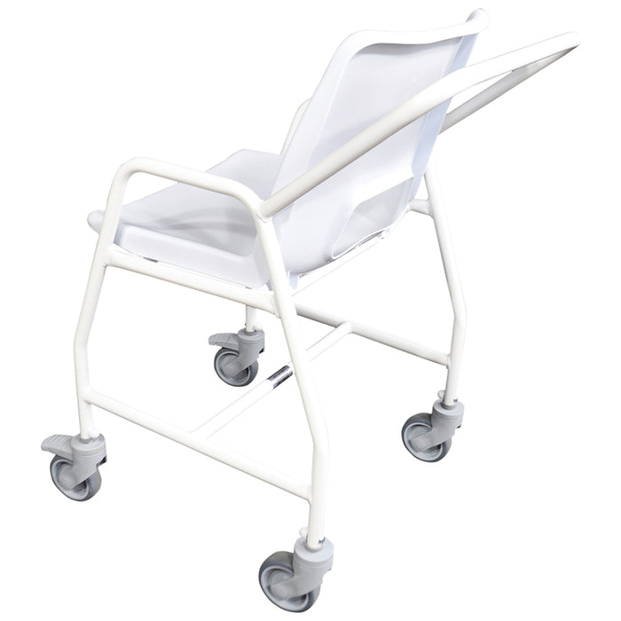 Mobile Shower Chair with Castors - 2 Brake Design - Fixed Height - Easy to Clean Loops