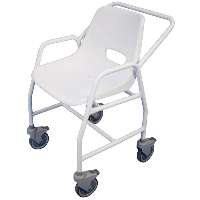 Mobile Shower Chair with Castors - 4 Brake Design - Fixed Height - Easy to Clean Loops