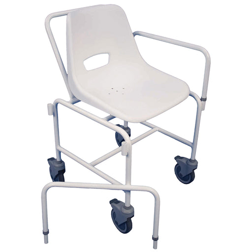 Attendant Propelled Shower Chair - Detachable Arms - 4 Braked Castors Easy Clean Loops