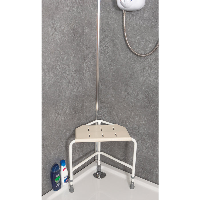 Height Adjustable Corner Shower Stool - Clip on Seat - 159kg Weight Limit Loops