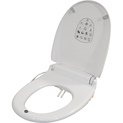 Round Toilet Seat with Integrated Bidet Cleaning - Warm Air Dryer - Heated Seat Loops