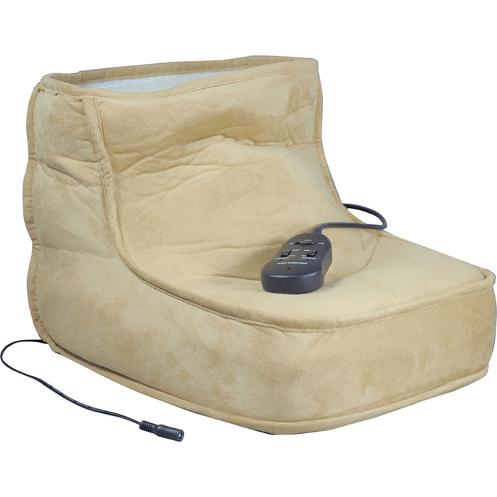 Dual Speed Electric Foot Massager - Beige Micro Suede Exterior - Remote Control Loops