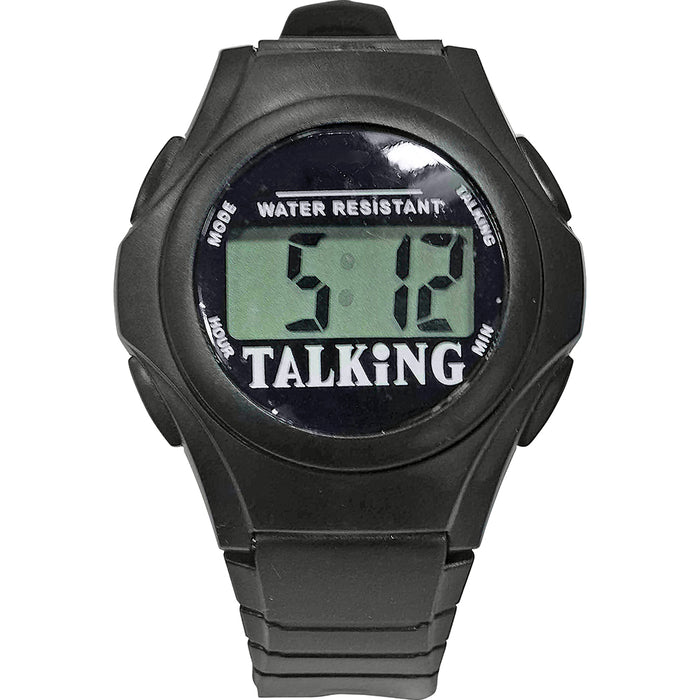 Talking Digital Wrist Watch - Water Resistant to 10m - Alarm Function - Black Loops