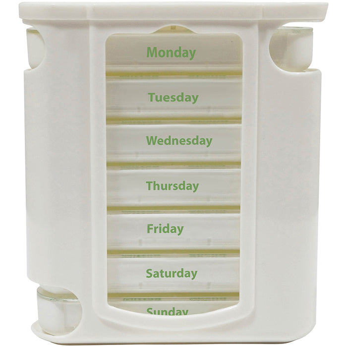 Weekday Pill Dispenser - 7 x 4 Compartment Tablet Dispenser - Slide Open Lids Loops