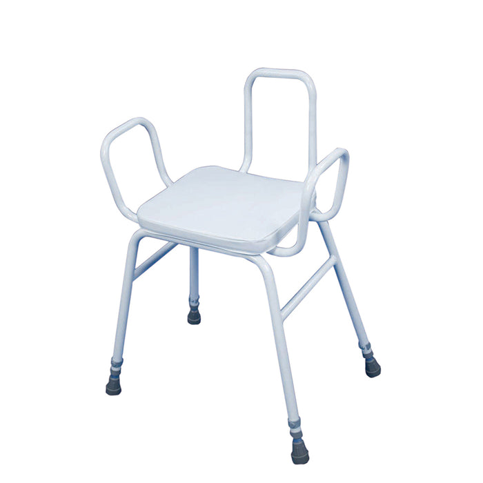 Perching Stool with Arms and Backrest - 760 915mm Height Padded Easy Clean Seat Loops