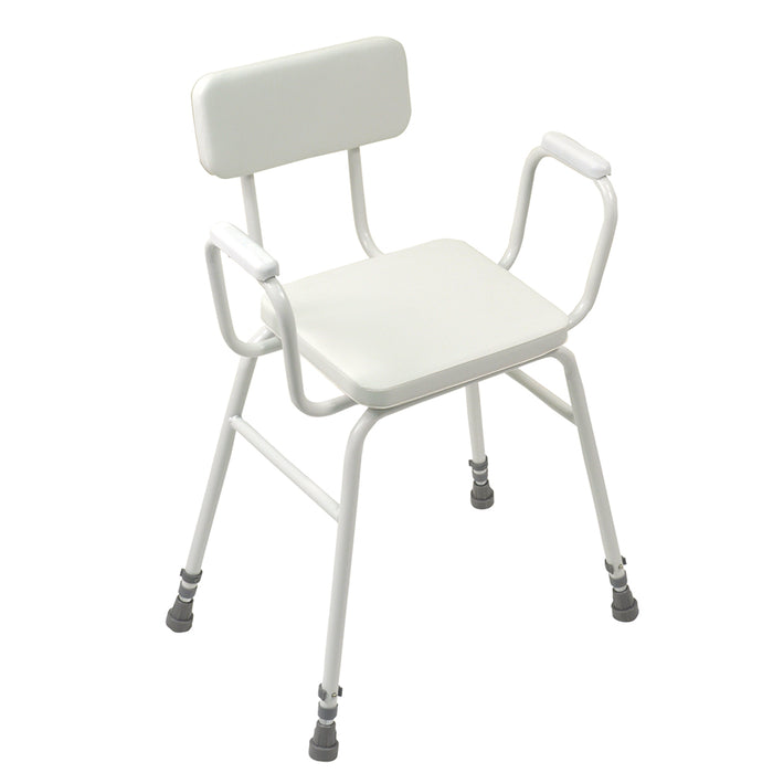 Perching Stool with Padded Arms and Backrest - 790 945mm Height Wipe Clean Seat Loops