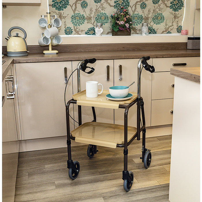 Height Adjustable Kitchen Trolley with Brakes - Clip on Trays - 840 1020mm Loops