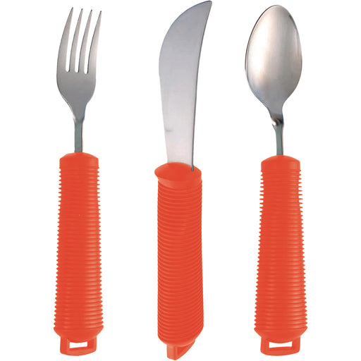 3 Piece Bendable Cutlery Set - Fork Knife and Spoon - Diswasher Safe - Red Loops