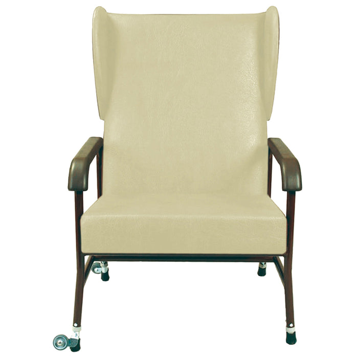 High Back Bariatric Chair - Height Adjusable - Transfer Wheels - Cream Vinyl Loops