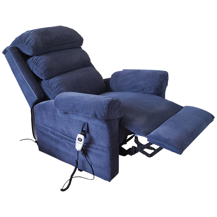 Wall Hugging Rise & Recline Arm Chair - Waterfall Pillow - Blue Chenille Fabric Loops