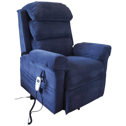 Wall Hugging Rise & Recline Arm Chair - Waterfall Pillow - Blue Chenille Fabric Loops