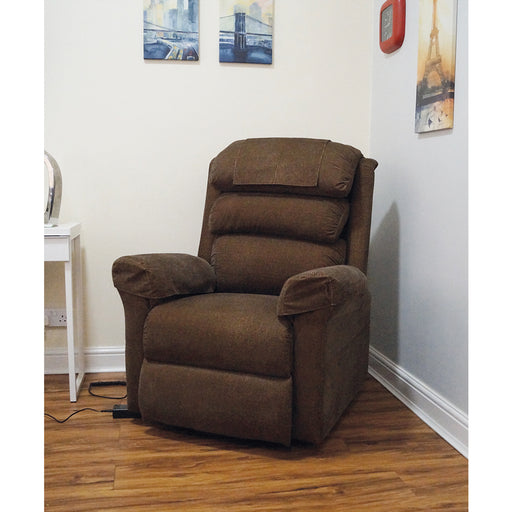 Wall Hugging Rise & Recline Arm Chair - Waterfall Pillow - Brown Chenille Fabric Loops
