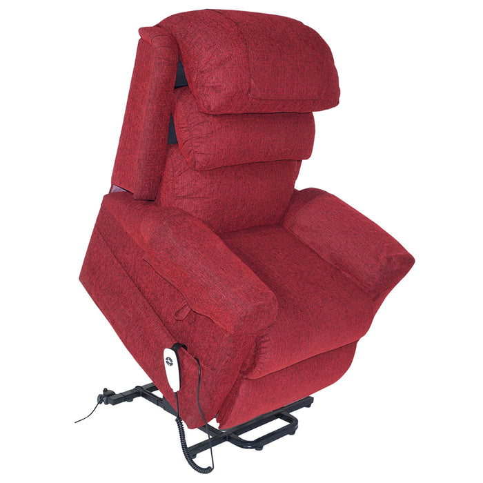 Wall Hugging Rise & Recline Arm Chair - Waterfall Pillow - Red Chenille Fabric Loops