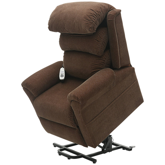 Dual Motor Rise and Recline Armchair - Waterfall Pillow - Brown Chenille Fabric Loops