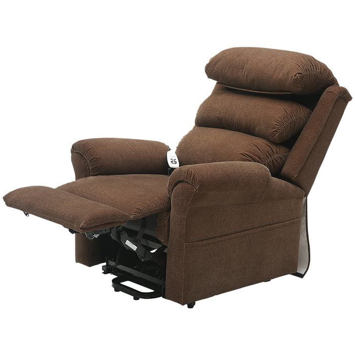 Dual Motor Rise and Recline Armchair - Waterfall Pillow - Brown Chenille Fabric Loops