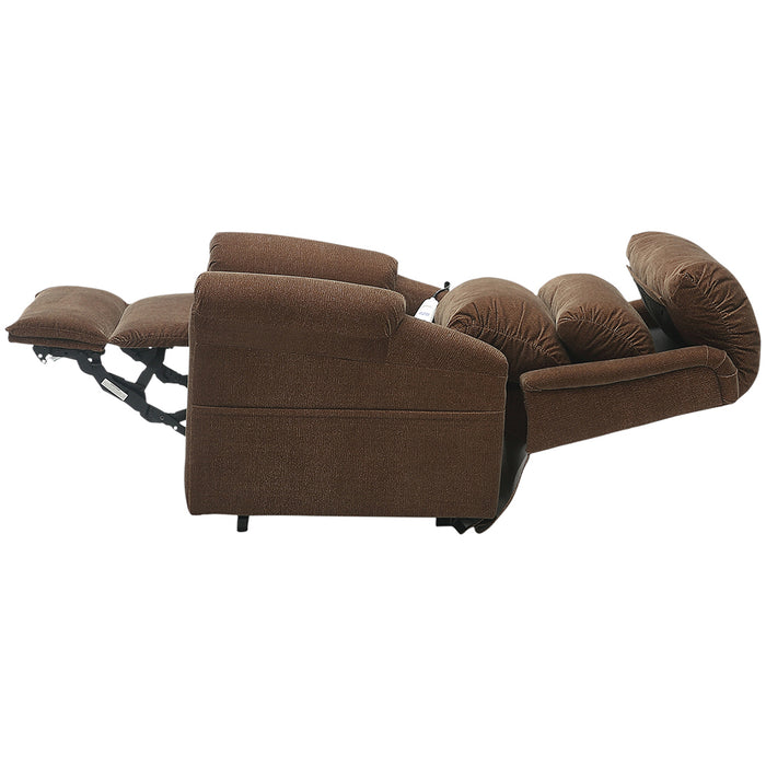 Dual Motor Rise and Recline Armchair - Waterfall Pillow - Brown Chenille Fabric Loops