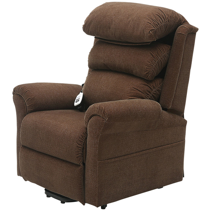 Dual Motor Rise and Recline Armchair - Waterfall Pillow - Brown Chenille Fabric Loops