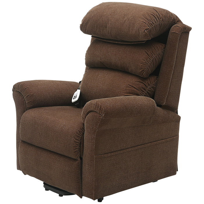 Dual Motor Rise and Recline Armchair - Waterfall Pillow - Brown Chenille Fabric Loops