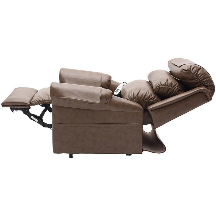 Dual Motor Rise and Recline Armchair - Waterfall Pillow - Nutmeg PU Leather Loops