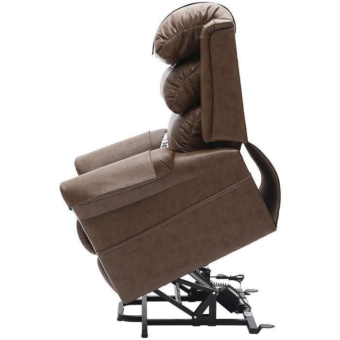 Dual Motor Rise and Recline Armchair - Waterfall Pillow - Nutmeg PU Leather Loops