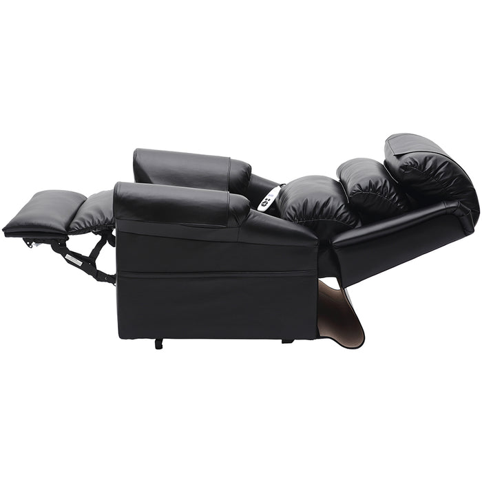 Dual Motor Rise and Recline Armchair - Waterfall Pillow - Black PU Leather Loops
