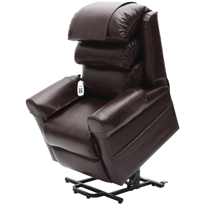 Dual Motor Rise and Recline Armchair - Waterfall Pillow - Chestnut PU Leather Loops