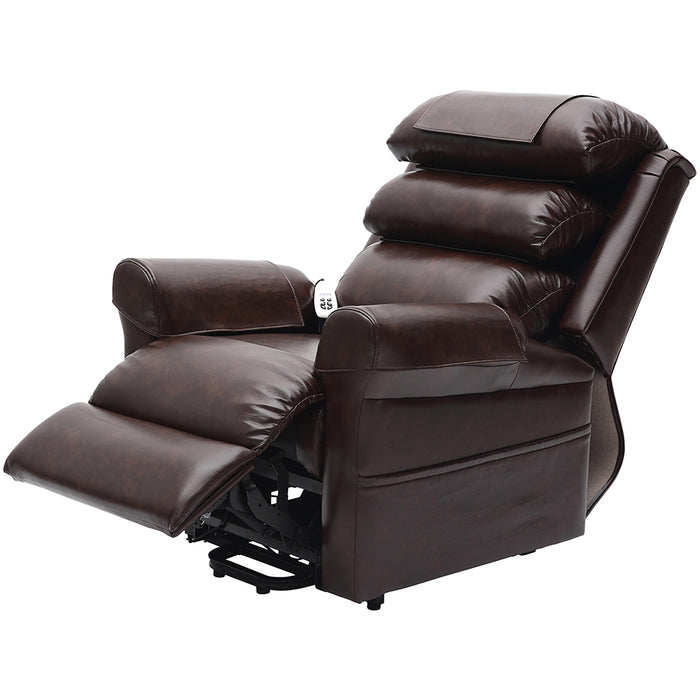 Dual Motor Rise and Recline Armchair - Waterfall Pillow - Chestnut PU Leather Loops