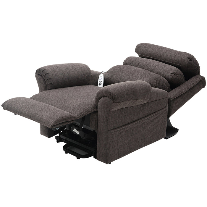 Dual Motor Rise and Recline Armchair - Waterfall Pillow - Mink Chenille Fabric Loops