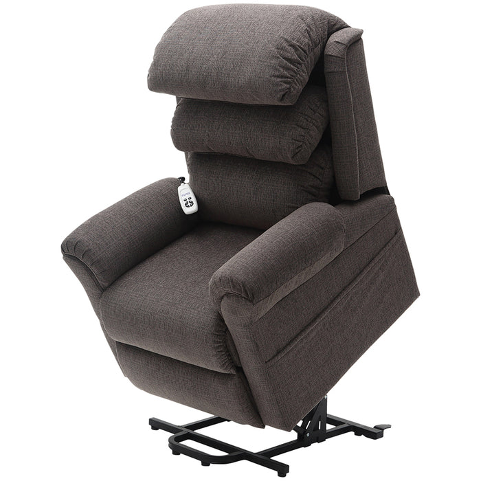 Dual Motor Rise and Recline Armchair - Waterfall Pillow - Mink Chenille Fabric Loops