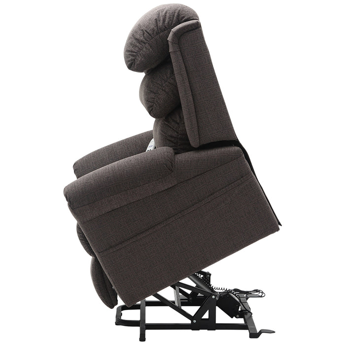 Dual Motor Rise and Recline Armchair - Waterfall Pillow - Mink Chenille Fabric Loops